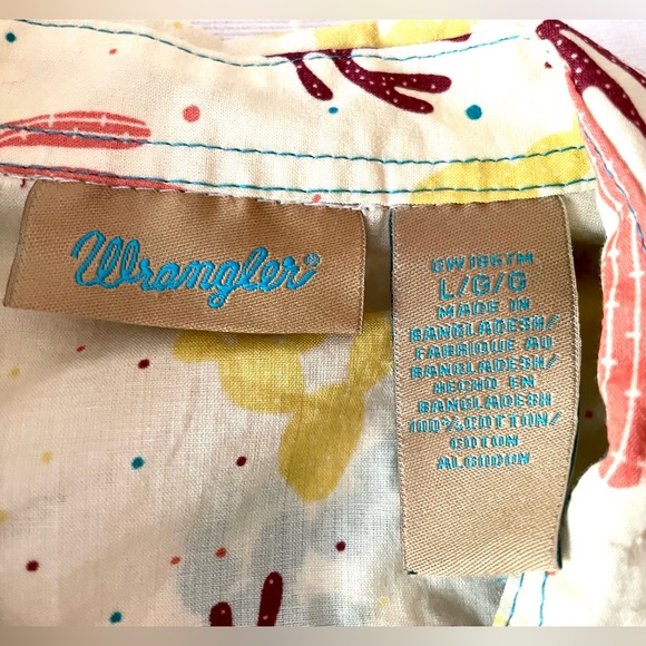 Wrangler Long Sleeve Western Shirt Snap Button Sz L 10 12 Girls Cactus Rodeo - Picture 3 of 7